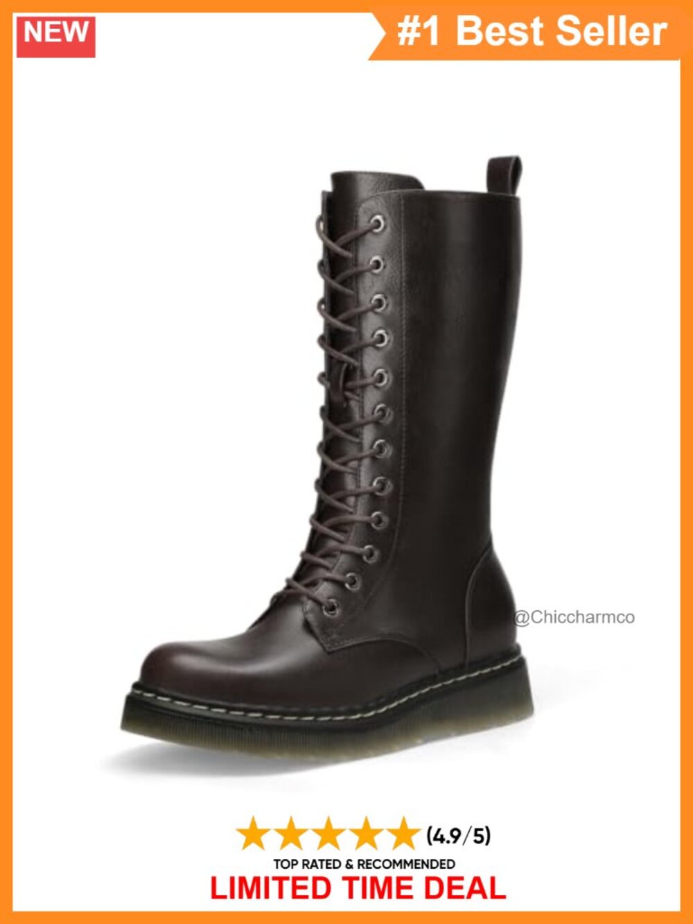 Faux Leather Combat Boots Lace Up Side Zip Mid Calf Platform Women's